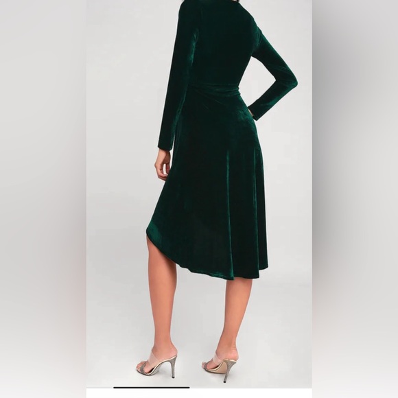 Lulus Silver Screen Emerald Green Velvet Long Sleeve Midi Dress - Picture 3 of 5